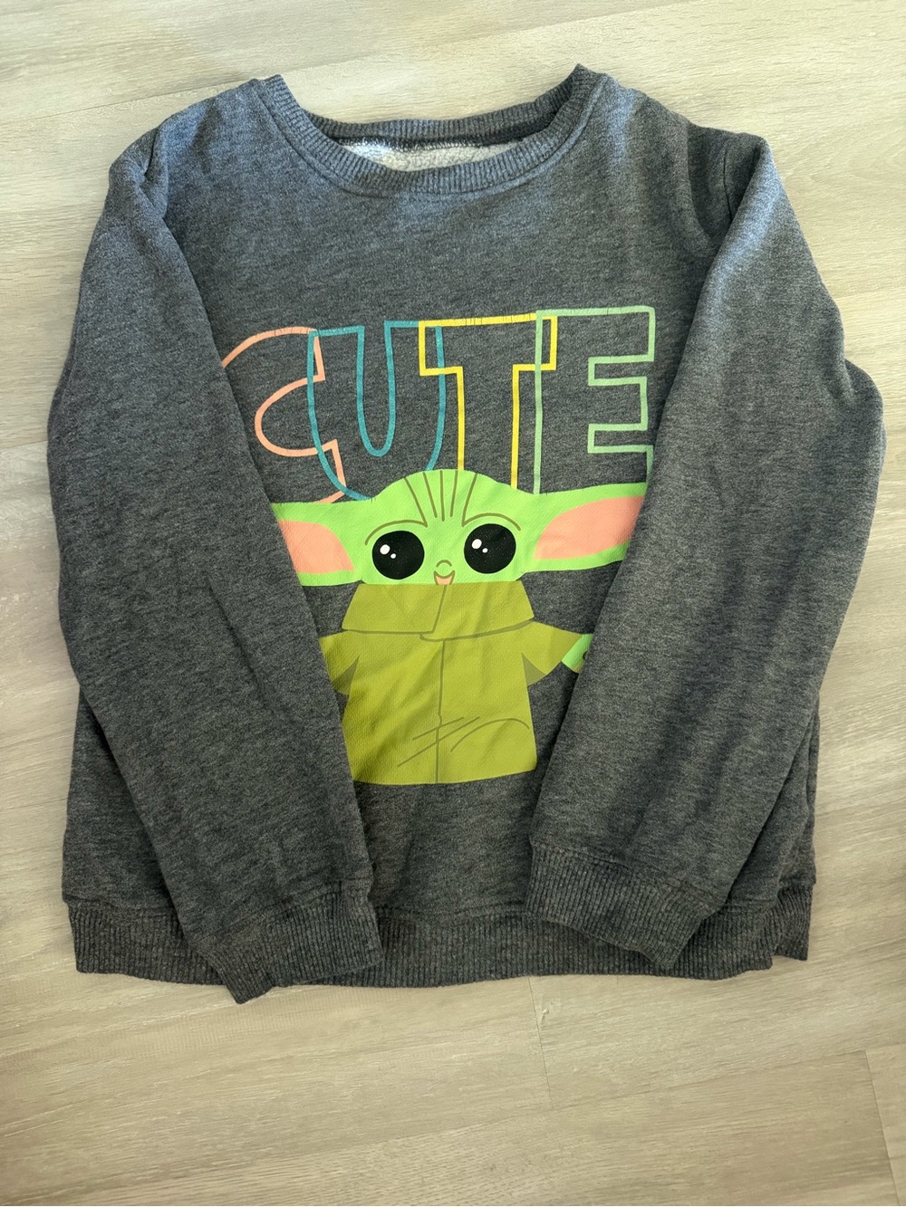 Star Wars Kids Gray Sweatshirt with Green Baby Yoda/ Grogu 'CUTE' Graphic
